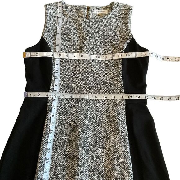 Calvin Klein Midi Sheath Dress Tweed Round Neck Black White Zip Back Back Slit 8 - Picture 5 of 11